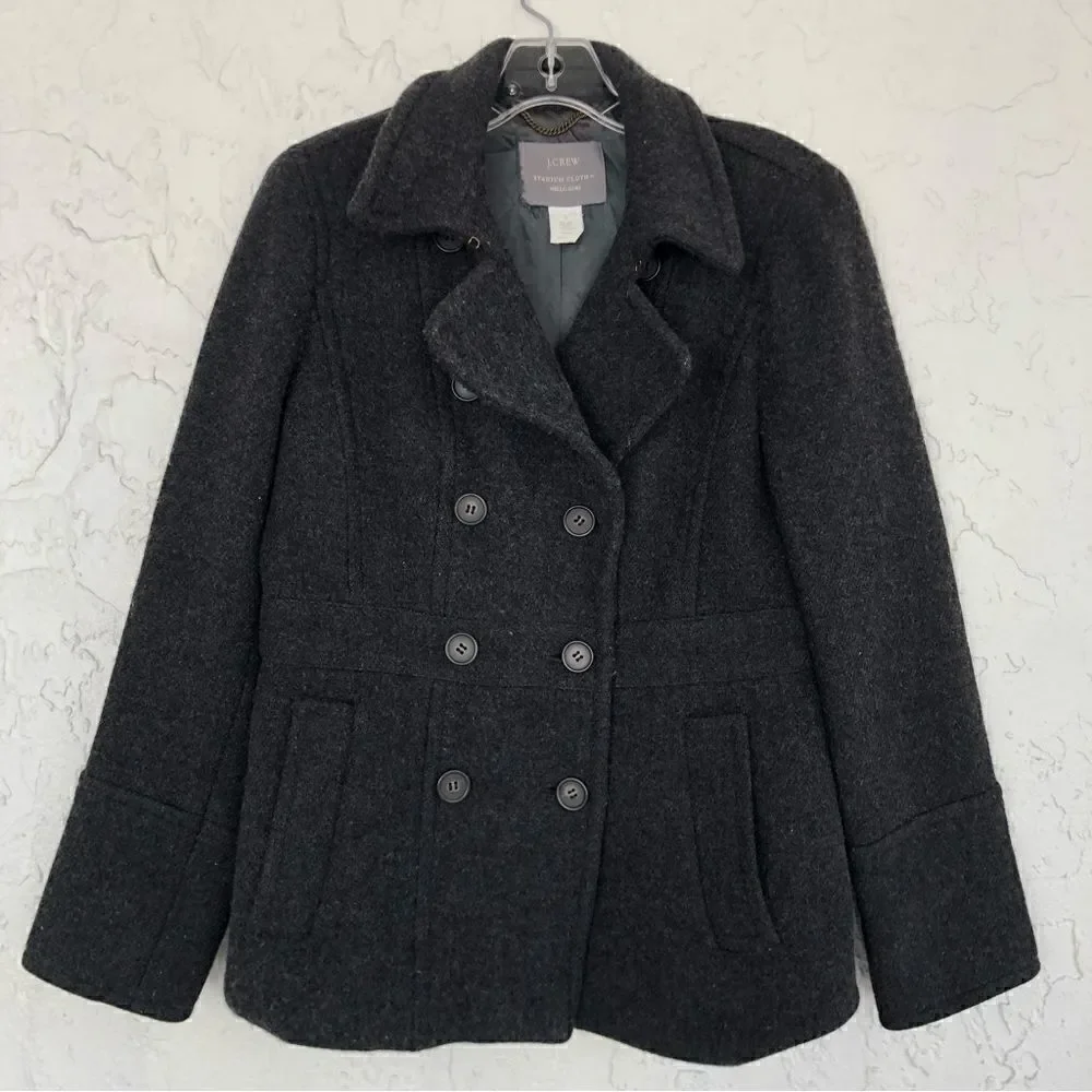 J. CREW Gray Wool Stadium Cloth Nello Gori Peacoat Jacket Blazer Double Breasted - Picture 1 of 8
